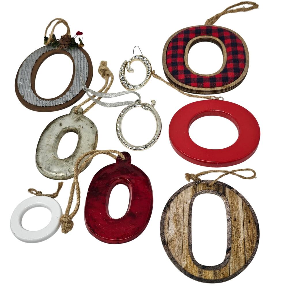 Christmas Ornament Initial Letter O Bundle of 9 Glass Metal Pressboard Swarovski